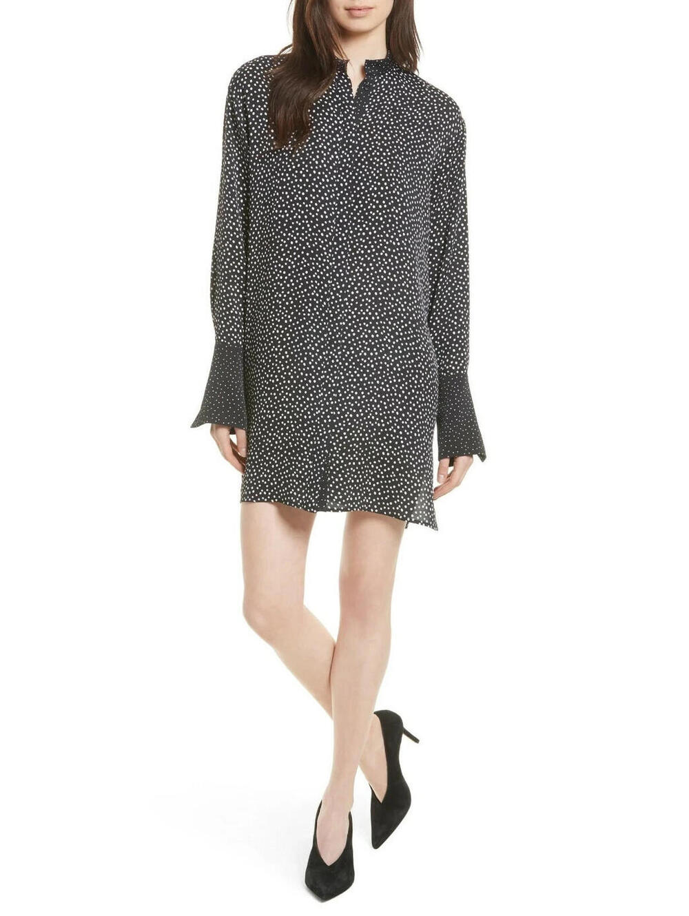 DIANE von FURSTENBERG DVF Black White Polka Dot Silk Split Shirt-Dress M = 6/8